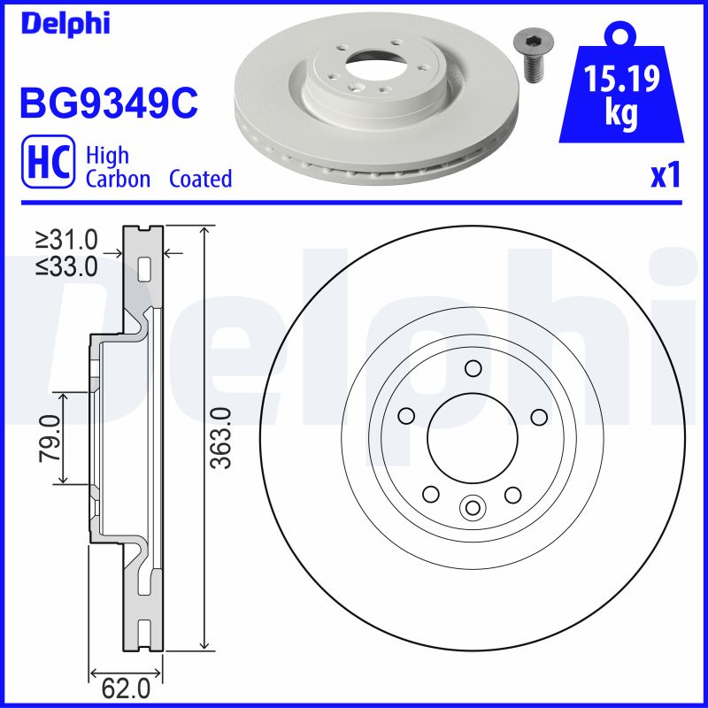 Disc frana DELPHI BG9349C LAND ROVER DISCOVERY V VAN (L462) 1,997 cmc (PT204(AJ20P4) benzina 300 DELPHI BG9349C