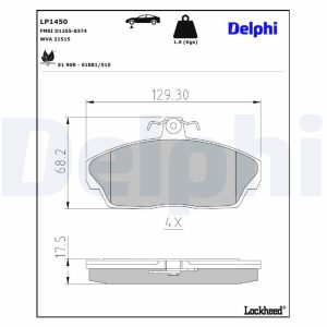 Set placute frana DELPHI LP1450 LAND ROVER FREELANDER I Soft Top (L314) 1,951 cmc (204D3(M47D20) diesel 112 DELPHI LP1450