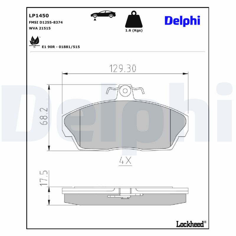 Set placute frana DELPHI LP1450 LAND ROVER FREELANDER I Soft Top (L314) 1,951 cmc (204D3(M47D20) diesel 112 DELPHI LP1450