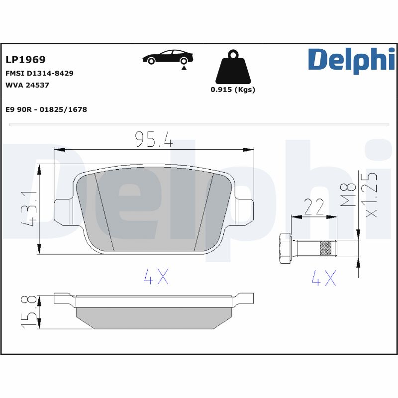 Set placute frana DELPHI LP1969 LAND ROVER FREELANDER 2 (L359) 2,179 cmc (DW12BTED4, 224DT(DW12BTED4) diesel 150 DELPHI LP1969