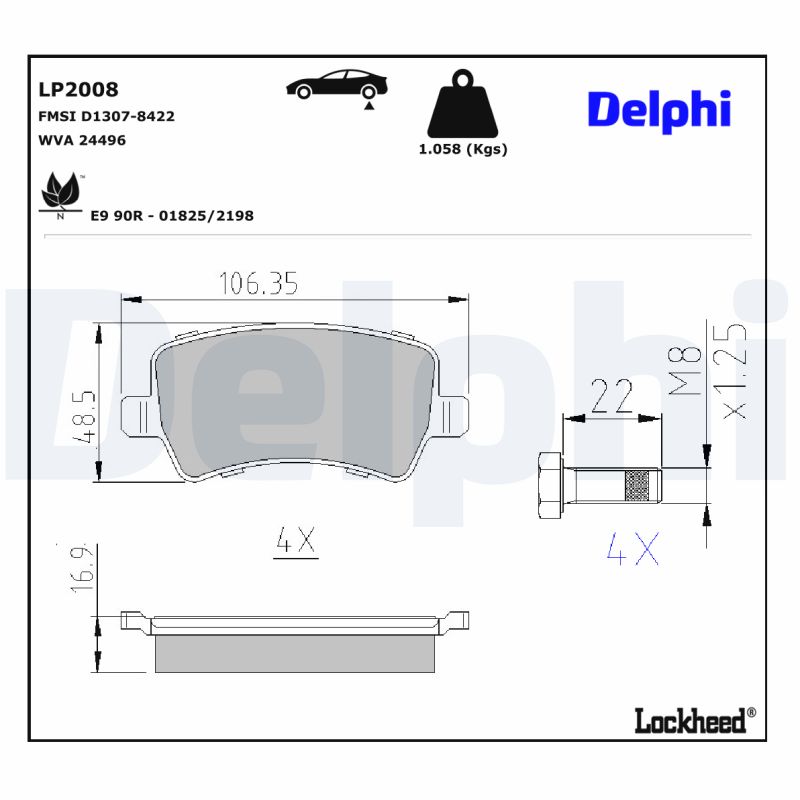 Set placute frana DELPHI LP2008 LAND ROVER RANGE ROVER EVOQUE Cabriolet (L538) 1,999 cmc (204DTD(AJ20D4) diesel 180 DELPHI LP2008