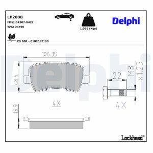 Set placute frana DELPHI LP2008 LAND ROVER RANGE ROVER EVOQUE VAN (L538) 2,179 cmc (224DT(DW12BTED4) diesel 150 DELPHI LP2008