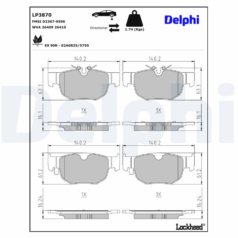 Set placute frana DELPHI LP3870 LAND ROVER RANGE ROVER VELAR (L560) 5,000 cmc (508PS(AJ133) benzina 551 DELPHI LP3870