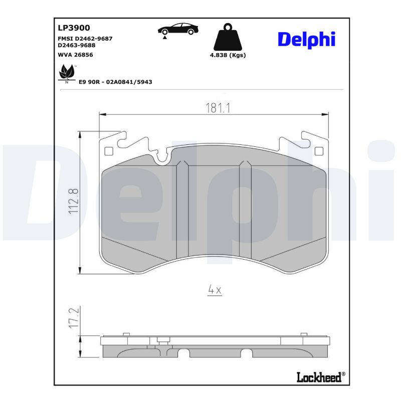 Set placute frana DELPHI LP3900 LAND ROVER RANGE ROVER V (L460) 2,997 cmc (DT306(AJ20D6) Diesel/electro 351 DELPHI LP3900