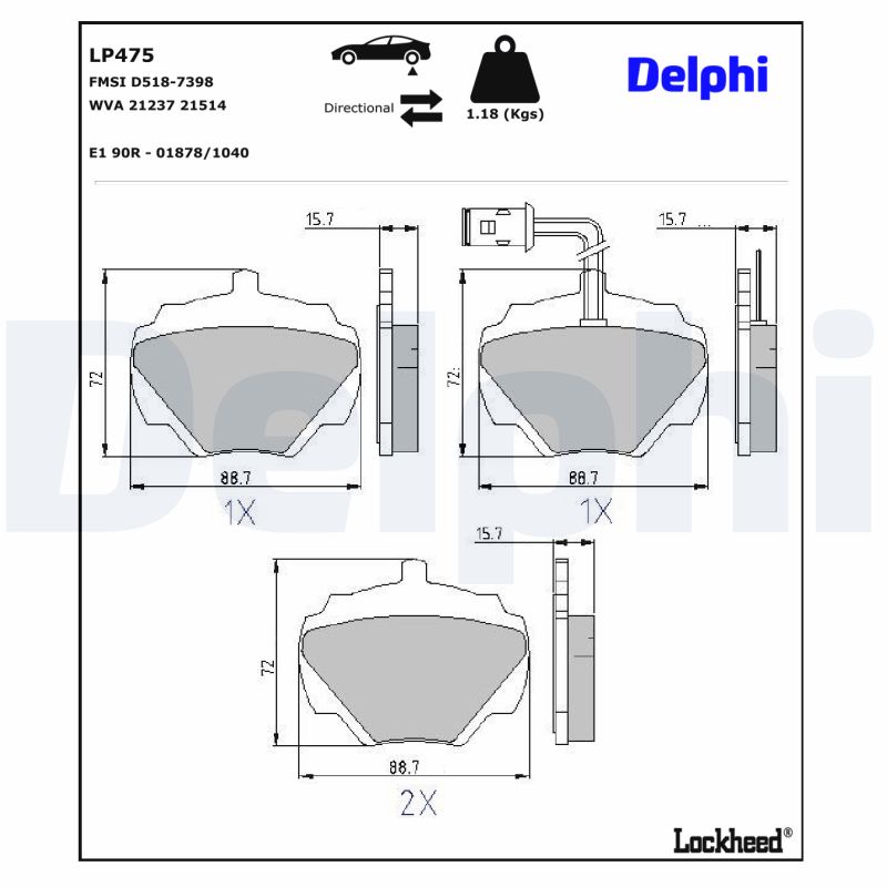 Set placute frana DELPHI LP475 LAND ROVER RANGE ROVER I 2,498 cmc (95 A) diesel 121 DELPHI LP475