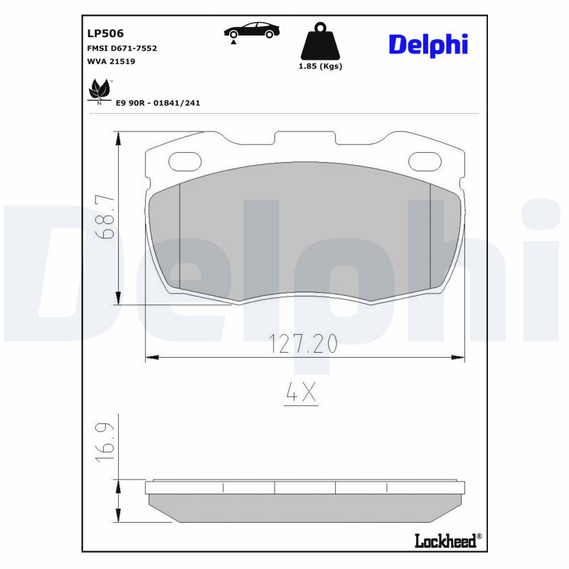 Set placute frana DELPHI LP506 LAND ROVER DEFENDER Cabrio (L316) 2,495 cmc (12 J) diesel 69 DELPHI LP506