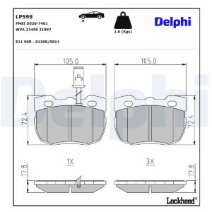 Set placute frana DELPHI LP599 LAND ROVER DEFENDER Station Wagon (L316, L315) 2,495 cmc (12 J) diesel 69 DELPHI LP599