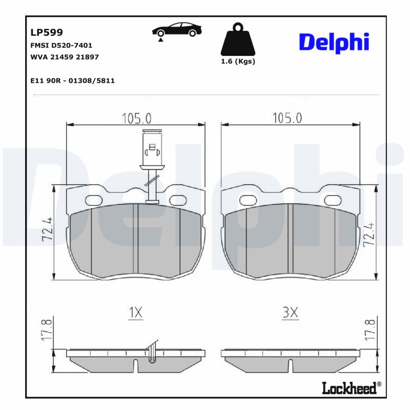 Set placute frana DELPHI LP599 LAND ROVER RANGE ROVER I 2,393 cmc (11 A) diesel 106 DELPHI LP599