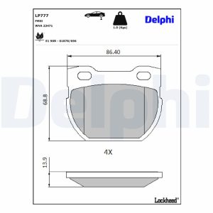 Set placute frana DELPHI LP777 LAND ROVER DEFENDER Station Wagon (L316, L315) 3,947 cmc (37 L) benzina 185 DELPHI LP777