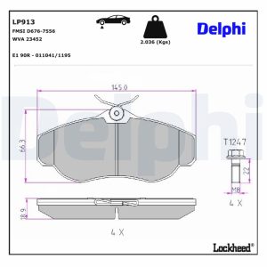 Set placute frana DELPHI LP913 LAND ROVER RANGE ROVER II (P38A) 3,947 cmc (42 D) benzina 185 DELPHI LP913