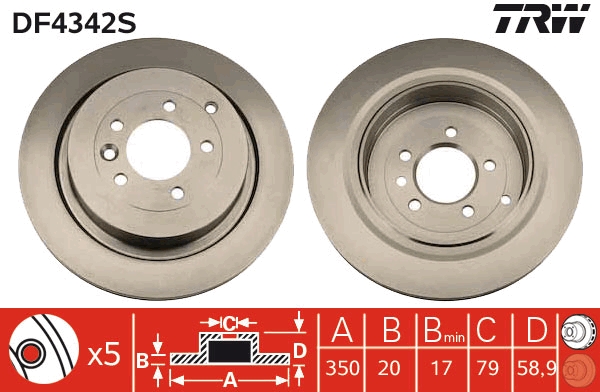 Disc frana TRW DF4342S LAND ROVER RANGE ROVER SPORT I (L320) 2,993 cmc (306DT(TDV6) diesel 249 TRW DF4342S