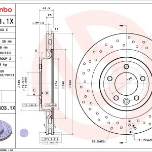 Disc frana BREMBO 09.B503.1X LAND ROVER RANGE ROVER IV (L405) 2,993 cmc (306DT(TDV6) diesel 292 BREMBO 09.B503.1X