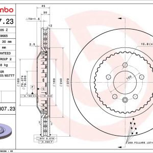 Disc frana BREMBO 09.D807.23 LAND ROVER RANGE ROVER SPORT III (L461) 2,996 cmc (PT306(AJ20P6) benzina/elector 551 BREMBO 09.D807.23