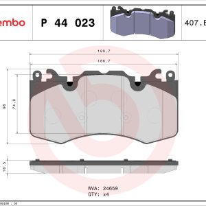Set placute frana BREMBO P 44 023 LAND ROVER RANGE ROVER IV (L405) 2,993 cmc (306DT(TDV6) diesel 211 BREMBO P 44 023