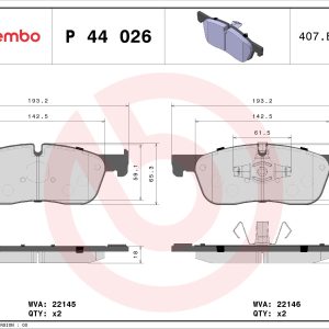 Set placute frana BREMBO P 44 026 LAND ROVER DISCOVERY SPORT VAN (L550) 1,999 cmc (204DTD(AJ20D4) diesel 150 BREMBO P 44 026