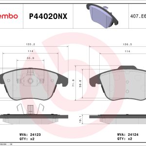 Set placute frana BREMBO P44020NX LAND ROVER RANGE ROVER EVOQUE (L538) 2,179 cmc (224DT(DW12BTED4) diesel 150 BREMBO P44020NX