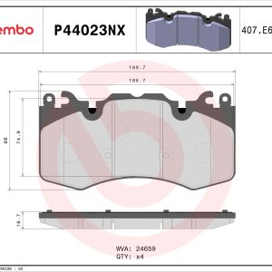 Set placute frana BREMBO P44023NX LAND ROVER DEFENDER Station Wagon (L663) 1,997 cmc (PT204(AJ20P4) benzina 300 BREMBO P44023NX