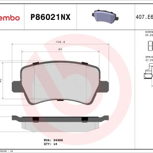 Set placute frana BREMBO P86021NX LAND ROVER RANGE ROVER EVOQUE (L538) 1,999 cmc (204DTD(AJ20D4) diesel 150 BREMBO P86021NX