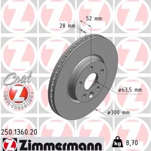 Disc frana ZIMMERMANN 250.1360.20 LAND ROVER RANGE ROVER EVOQUE (L538) 1,999 cmc (204DTD(AJ20D4) diesel 150 ZIMMERMANN 250.1360.20