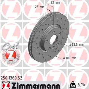 Disc frana ZIMMERMANN 250.1360.52 LAND ROVER RANGE ROVER EVOQUE (L538) 2,179 cmc (224DT(DW12BTED4) diesel 190 ZIMMERMANN 250.1360.52