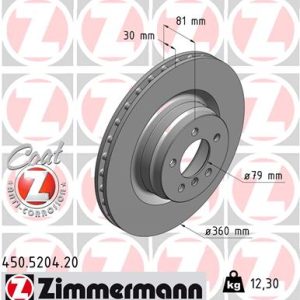 Disc frana ZIMMERMANN 450.5204.20 LAND ROVER RANGE ROVER III (L322) 2,926 cmc (306D1(M57D30) diesel 177 ZIMMERMANN 450.5204.20