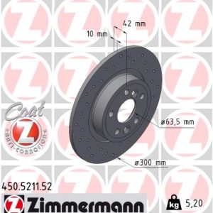 Disc frana ZIMMERMANN 450.5211.52 LAND ROVER DISCOVERY SPORT VAN (L550) 1,999 cmc (204PT(GTDI) benzina 241 ZIMMERMANN 450.5211.52