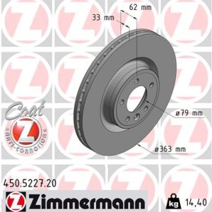 Disc frana ZIMMERMANN 450.5227.20 LAND ROVER DISCOVERY V (L462) 1,999 cmc (204DTD(AJ20D4) diesel 180 ZIMMERMANN 450.5227.20