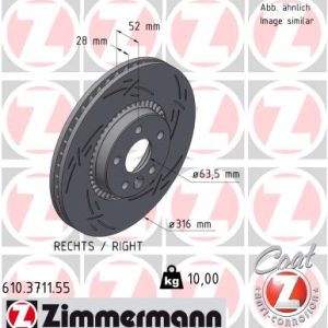 Disc frana ZIMMERMANN 610.3711.55 LAND ROVER FREELANDER 2 (L359) 1,999 cmc (204PT(GTDI) benzina 241 ZIMMERMANN 610.3711.55