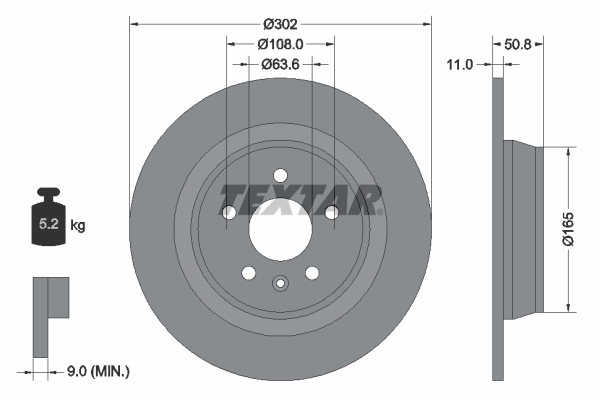 Disc frana TEXTAR 92159303 LAND ROVER RANGE ROVER EVOQUE (L538) 1,999 cmc (204DTD(AJ20D4) diesel 180 TEXTAR 92159303