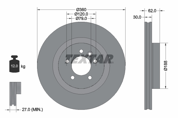 Disc frana TEXTAR 92162005 LAND ROVER DISCOVERY IV VAN (L319) 2,993 cmc (306DT(TDV6) diesel 256 TEXTAR 92162005