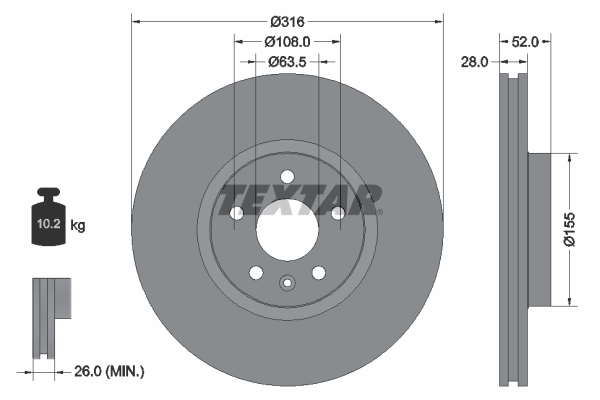 Disc frana TEXTAR 92162305 LAND ROVER FREELANDER 2 (L359) 1,999 cmc (204PT(GTDI) benzina 241 TEXTAR 92162305