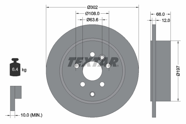Disc frana TEXTAR 92162703 LAND ROVER FREELANDER 2 (L359) 2,179 cmc (DW12BTED4, 224DT(DW12BTED4) diesel 150 TEXTAR 92162703