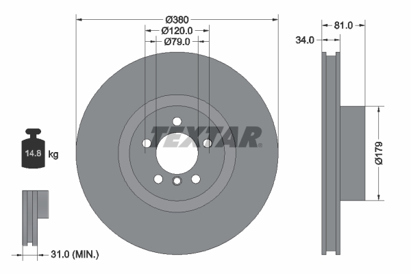 Disc frana TEXTAR 92233905 LAND ROVER RANGE ROVER III (L322) 4,367 cmc (448DT(DITC) diesel 313 TEXTAR 92233905