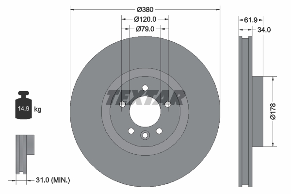 Disc frana TEXTAR 92235605 LAND ROVER RANGE ROVER IV (L405) 4,367 cmc (448DT(DITC) diesel 313 TEXTAR 92235605