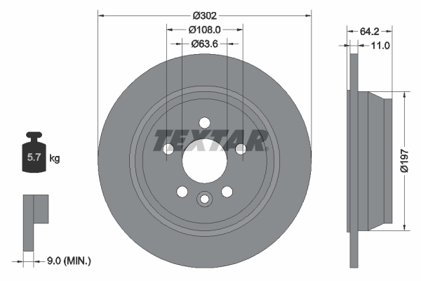 Disc frana TEXTAR 92283003 LAND ROVER FREELANDER 2 (L359) 2,179 cmc (DW12BTED4, 224DT(DW12BTED4) diesel 160 TEXTAR 92283003