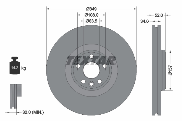 Disc frana TEXTAR 92301805 LAND ROVER RANGE ROVER EVOQUE (L538) 1,999 cmc (204DTD(AJ20D4) diesel 180 TEXTAR 92301805