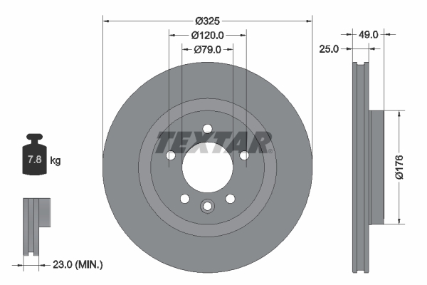 Disc frana TEXTAR 92307803 LAND ROVER DISCOVERY V (L462) 2,997 cmc (DT306(AJ20D6) Diesel/electro 249 TEXTAR 92307803