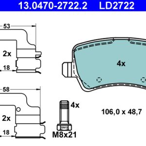 Set placute frana ATE 13.0470-2722.2 LAND ROVER RANGE ROVER EVOQUE (L538) 2,179 cmc (224DT(DW12BTED4) diesel 190 ATE 13.0470-2722.2