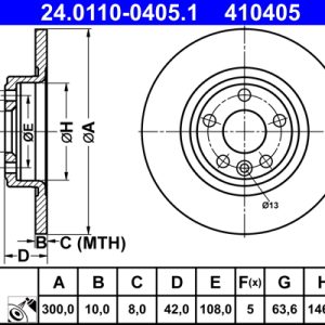 Disc frana ATE 24.0110-0405.1 LAND ROVER DISCOVERY SPORT VAN (L550) 1,997 cmc (PT204(AJ20P4) benzina 241 ATE 24.0110-0405.1