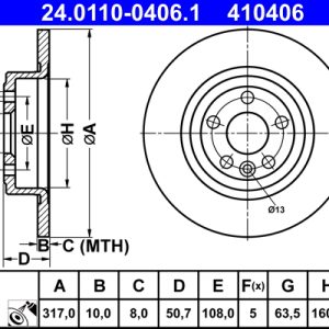 Disc frana ATE 24.0110-0406.1 LAND ROVER RANGE ROVER EVOQUE (L538) 1,999 cmc (204DTD(AJ20D4) diesel 150 ATE 24.0110-0406.1