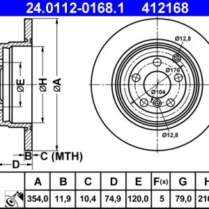 Disc frana ATE 24.0112-0168.1 LAND ROVER RANGE ROVER III (L322) 4,196 cmc (428PS(AJV8) benzina 405 ATE 24.0112-0168.1