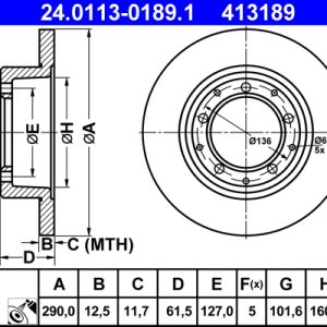 Disc frana ATE 24.0113-0189.1 LAND ROVER DEFENDER Station Wagon (L316, L315) 2,495 cmc (12 J) diesel 69 ATE 24.0113-0189.1