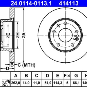 Disc frana ATE 24.0114-0113.1 LAND ROVER FREELANDER I Soft Top (L314) 1,994 cmc (20 T2N) diesel 98 ATE 24.0114-0113.1