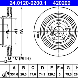 Disc frana ATE 24.0120-0200.1 LAND ROVER RANGE ROVER III (L322) 2,926 cmc (306D1(M57D30) diesel 177 ATE 24.0120-0200.1
