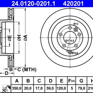 Disc frana ATE 24.0120-0201.1 LAND ROVER RANGE ROVER SPORT I (L320) 2,720 cmc (276DT(TDV6) diesel 190 ATE 24.0120-0201.1