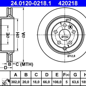 Disc frana ATE 24.0120-0218.1 LAND ROVER FREELANDER 2 (L359) 1,999 cmc (204PT(GTDI) benzina 241 ATE 24.0120-0218.1