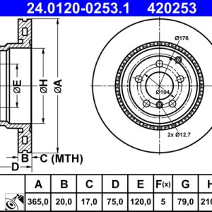 Disc frana ATE 24.0120-0253.1 LAND ROVER RANGE ROVER III (L322) 4,367 cmc (448DT(DITC) diesel 313 ATE 24.0120-0253.1