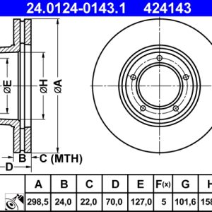 Disc frana ATE 24.0124-0143.1 LAND ROVER DEFENDER Station Wagon (L316, L315) 2,198 cmc (DT224(PUMA) diesel 122 ATE 24.0124-0143.1