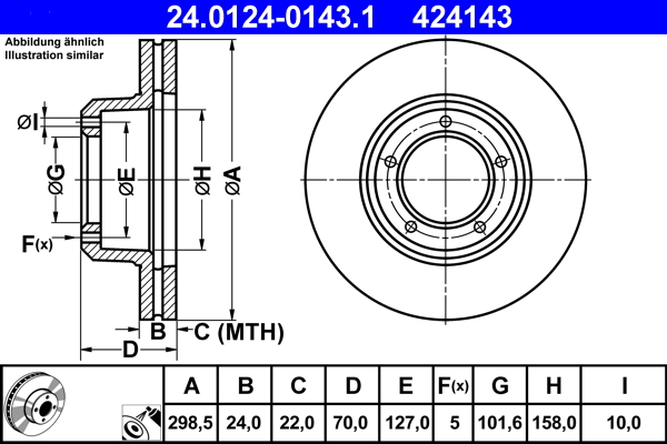 Disc frana ATE 24.0124-0143.1 LAND ROVER RANGE ROVER I 3,947 cmc (35 D) benzina 182 ATE 24.0124-0143.1