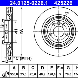 Disc frana ATE 24.0125-0226.1 LAND ROVER RANGE ROVER IV (L405) 2,993 cmc (306DT(TDV6) diesel 249 ATE 24.0125-0226.1